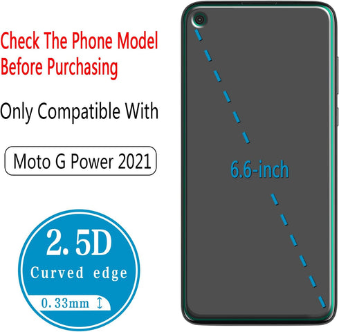 HPTech (2-Pack) Compatible for Moto G Power 2021 Tempered Glass Screen Protector, 9H Hardness, Cutout Camera Hole, HD Clear Case Friendly...