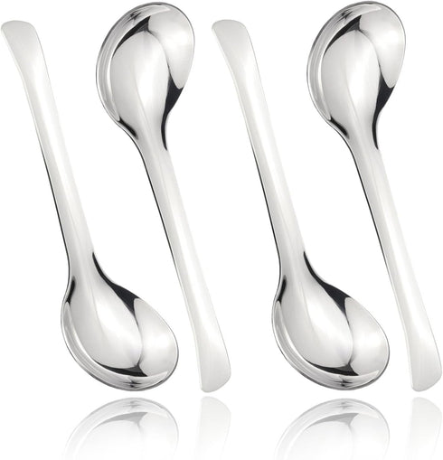 7.28 Inches Asian Soup Spoons Stainless Steel Chinese Soup Spoon Set of 4 Soup Spoons Silverware Cucharas Para Comer for Ramen Pho Miso Dumplings ...