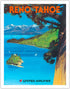Reno Nevada - Lake Tahoe California - United Airlines - Vintage Airline Travel Poster by Tom Hoyne c.1970s - Fine Art Matte Paper Print (Unframed)...