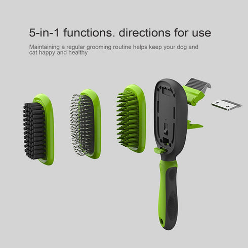 5 in 1 Pet Grooming Kit Dog Brush & Cat Brush Set 2 Sided Detachable Dematting Deshedding Comb for Stubborn Mats & Tangles,Hair Removing,Bath&Mass...