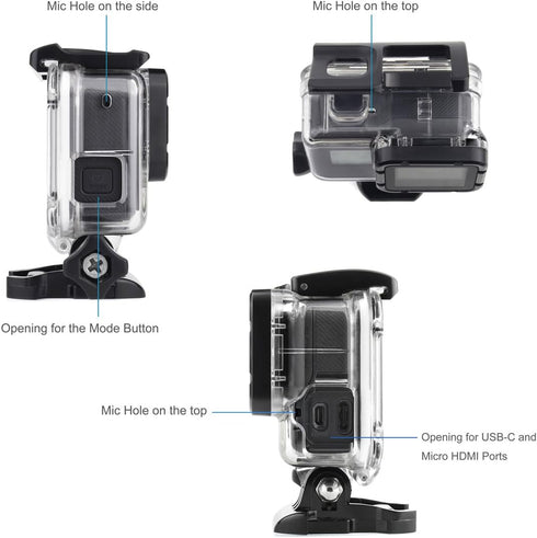 Side Open Skeleton Housing Case for GoPro Hero 5/6/7 Black Action Camera - Protective Lens Removal NOT Needed - Transparent Clear...