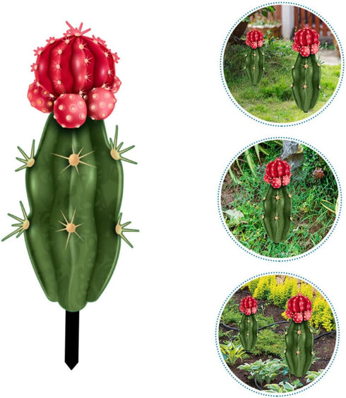 Decorative Garden Inserts Metal Cactus Stake Easter Yard Sign Lawn Ornaments Cactus Yard Art Plant Pick Yard Ornament Plants for Outside Lawn Deco...