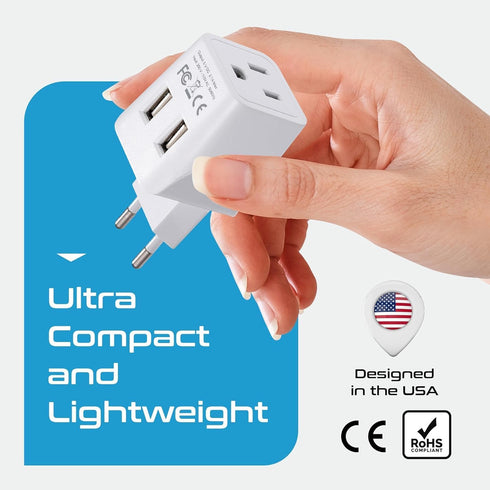 Ceptics European, Egypt Travel Adapter Plug with Dual USB - Type C - Europe - Usa Input - Light Weight - Perfect for Cell Phones, Chargers, Camera...