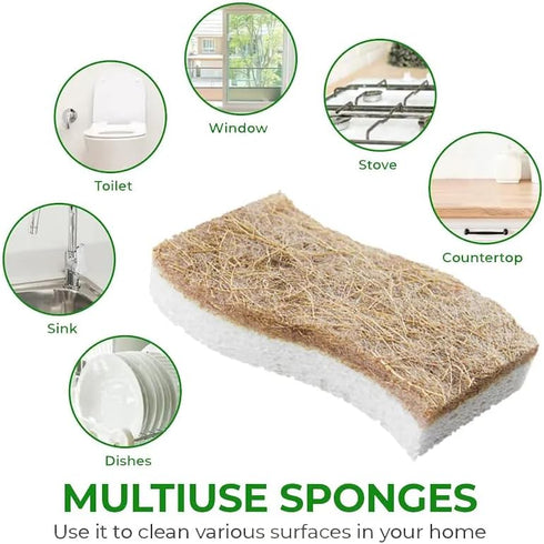Eco Friendly Scrubbing Sponge, 12-Pack, Biodegradable, All Natural, Plant Based Kitchen and Bath, Multi-Surface Scrubber Sponge, White, em10012...