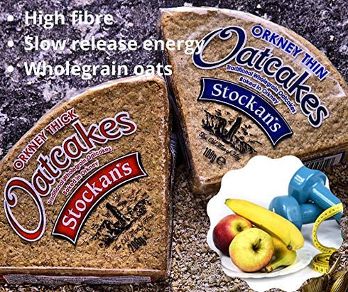 Stockan's Orkney Wholegrain Thick Oatcakes - Traditional Scottish Savoury Biscuits Imported from Scotland - 2 Packs (8 Oatcakes in Each Pack)...