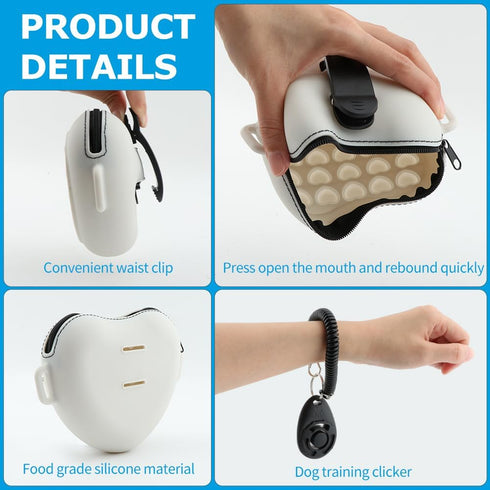 Dog Treat Pouch with Training Clicker Silicone Treat Bag Fanny Pack with Waist Belt for Pet Training Walking Upgrade Stronger Magnetic Closure to ...