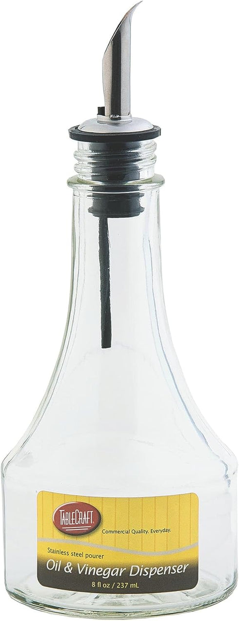 Tablecraft H608416 Oil and Vinegar Bottle with Stainless Steel Pourer (12 Pack), 8 oz, Clear...