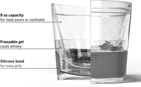 Host Freeze Cooling cups set of 2, Old Fashioned Glass with Silicone band for Bourbon, Scotch, and Whiskey, Whisky Gifts for Men, Grey...