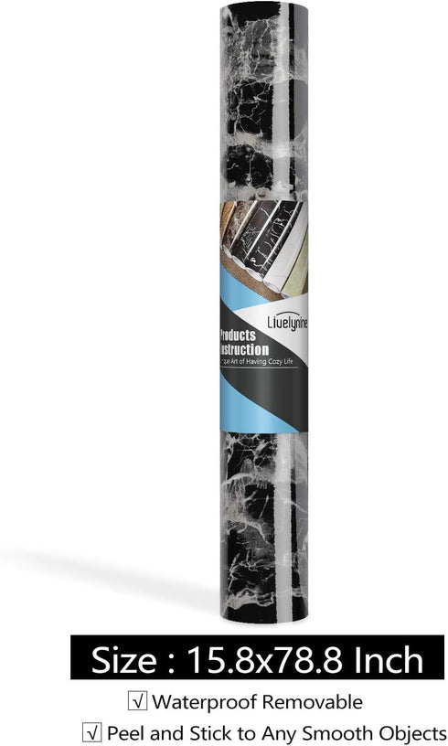 Livelynine Peel and Stick Countertop Contact Paper Waterproof Kitchen Countertop Paper Black Marble Wallpaper for Furniture Desk Table Cabinet Cov...