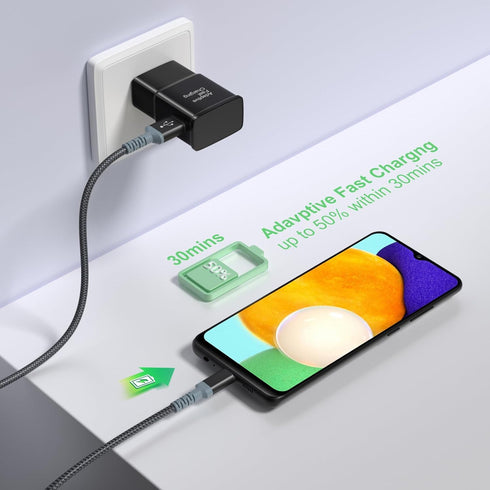 Adaptive Fast Charging Wall Charger with USB C Cable 10Ft, Excgood Fast Charger Power Adapter USB Type C Cable Fast Charging Compatible with Galax...