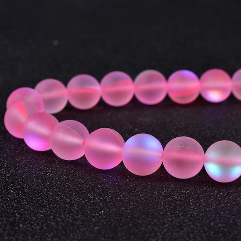 48PCS 8mm Natural Light Pink Mystic Aura Quartz Gemstone Frosted Matte Titanium Round Loose Spacer Beads 15 inch Full Strand Crystal Healing Power...