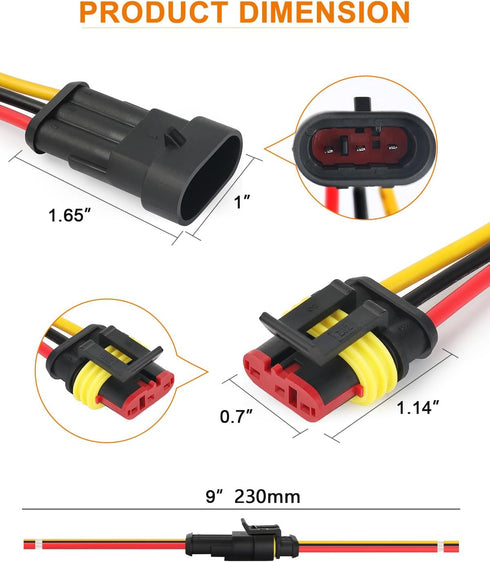 NAOEVO 3 Pin Connector Waterproof?16 AWG 3 Wire Connectors, Automotive Electrical Connectors Male And Female Way With Heat Shrink Tubing For Car T...