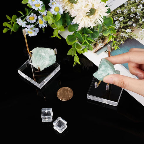 FINGERINSPIRE 2 Sets Adjustable Metal Arm Display Stand 2x2x3.5Inch Square Clear Acrylic Display Stand with Metal Arm Small Display Easel Holder f...