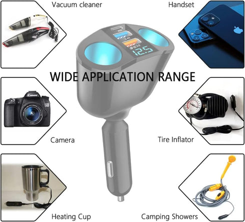 5 Port Cigarette Lighter Splitter,QC3.0&PD 20W Super Fast Car Charger with Dual Cigarette Lighter Plug with LED Voltmeter Compatible with iPhone 1...