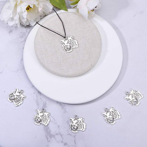 PH PandaHall 30pcs Tiger Head Pendants Animal Tiger Charms Pendant Antique Silver Alloy Tigers Charm Beads Dangle Charms for Necklace Bracelet Jew...