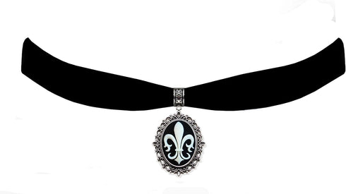 Victorian Vault Black Velvet Choker Fleur de Lis Cameo Gothic Steampunk Pendant Necklace...