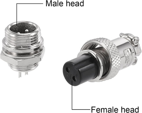 uxcell Aviation Connector Plug 12mm 2Terminals 7A 125V GX12-2 Waterproof Female/Male Wire Panel Power Chassis Metal Fittings Aviation Wire Connect...