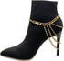 Women Western Fashion Anklet Boot Chain Bracelet Gold Metal Shoe Back Side Wave Multi Strand Charm...