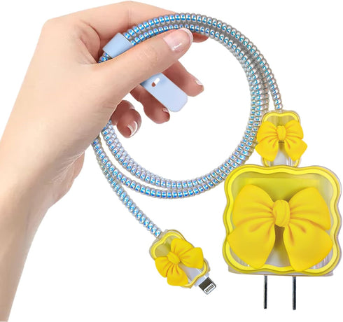 Kawaii Phone Cable Protector for iPhone 18W/20W USB-C Charger with 3D Bow Tie Wave Design,Clear Soft Phone Charging Protective Case Data Line Cove...