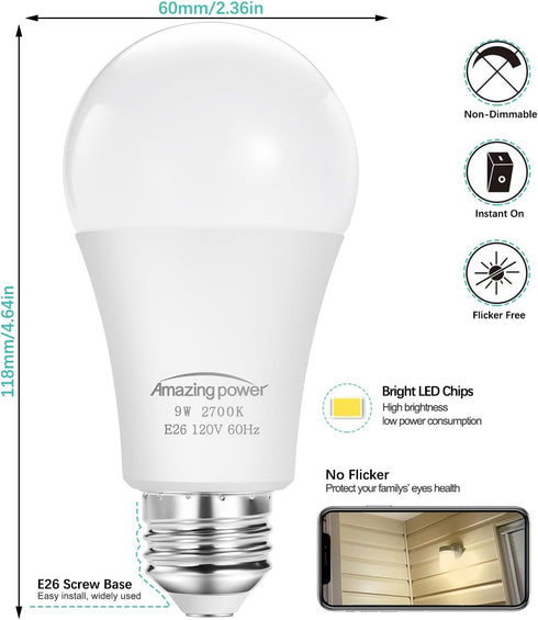 Dusk to Dawn Light Bulbs, Sensor E26 LED Bulb 9W (60W Equivalent), 825LM, 2700K Soft White, Auto On/Off light bulbs for Outdoor Lighting, 4-Pack...