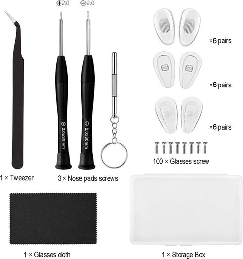 18 Pairs Eyeglass Nose Pads, Eyeglasses Repair Kit with Screwdrivers, Nose Pads, Screws, Tweezer, Cleaning Cloth for Glasses, Glasses and Sunglass...