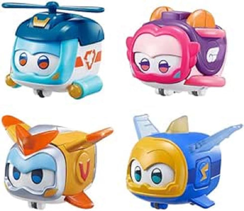 Super Wings Super Pets 4-Pack Collection Super Pets Jerome, Golden Boy, Shine, Ellie, Vehicle Action Figure, with Light Effect and Change Emotion ...