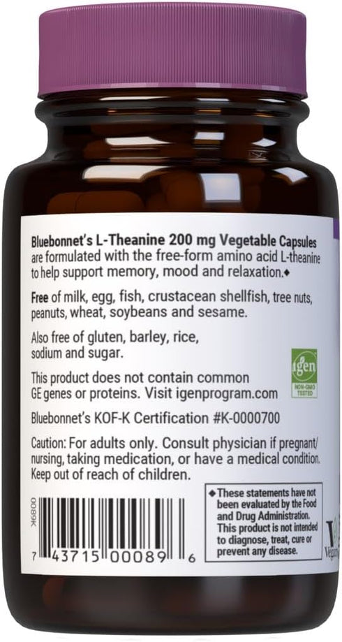 Bluebonnet Nutrition L-Theanine 200 mg, 30 Count...