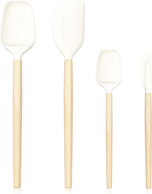 Wooden Handle Spatula Set 4Pcs, 12" & 9" Rubber Spatula Silicone Spatulas for Scraping, Cooking, Baking and Mixing for Kitchen Use,Non-Stick, Heat...