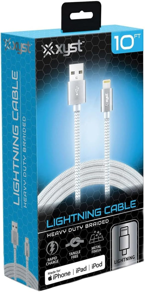 XYS-L10604B Charge and Sync USB to Lightning Braided Cable, 10 Ft. (White)...