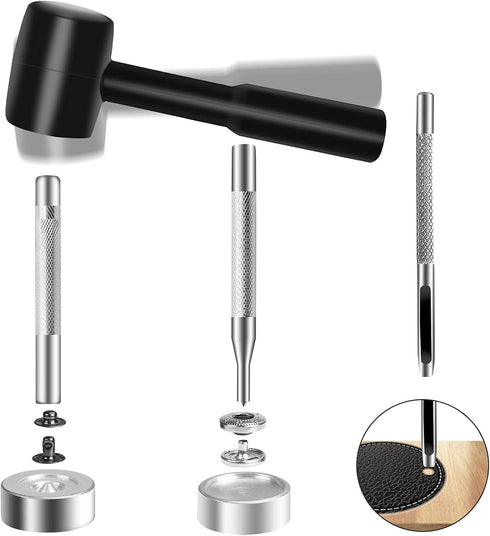 Alritz 120 Set Leather Snap Fasteners Kit with Hammer Puncher, 12.5mm Metal Button Snaps Press Studs with 4 Setter Tools for Clothes, Jackets, Jea...