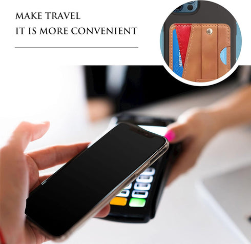 Phone Card Holder, Dual Pockets Phone Wallet Stick On with Snap Closure Adhesive Phone Wallet Work with iPhone and Most Smartphones - Brown Red Pa...