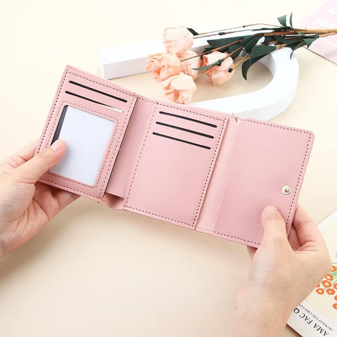Wallet For Women Girl, Tri-Folded Wallet Cash Pocket With Id Window, Slim Trifold Credit Card Holder Minimalist Coin Pocket(wine red)...