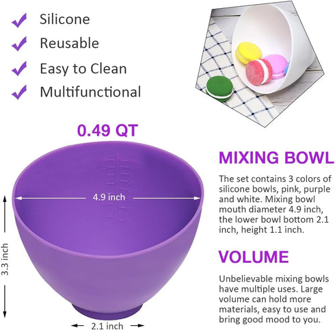 6 Pcs Silicone Mixing Bowls, 0.49 QT Reusable Silicone Bowl, Silicone Bowls for Melting Chocolate, Silicone Pinch Bowls for Sauce, White, Pink, Pu...