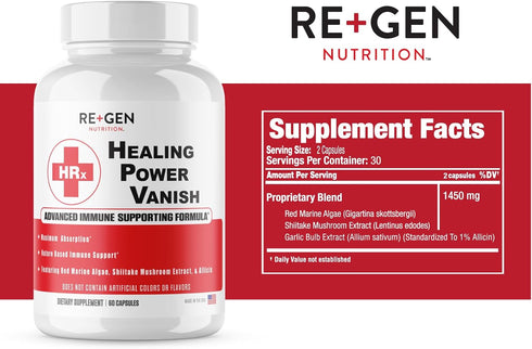 Herp Rescue Healing Power Vanish, Immune Support for Women, Mushroom Supplement, Pure Shiitake Mushroom, Beta Glucan, Red Marine Algae, 60 Capsule...