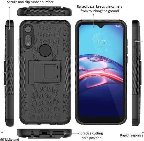 for Moto E Phone Case, Motorola e Case with HD Screen Protector, Shockproof Silicone Protective with Kickstand Hard Phone Cover for Moto E (2020) ...