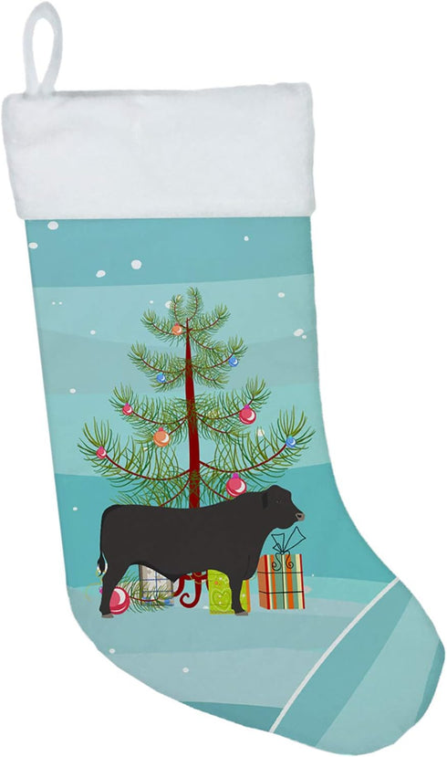 Caroline's Treasures BB9195CS Black Angus Cow Christmas Christmas Stocking, Teal Fireplace Hanging Stockings Christmas Season Party Decor Family H...