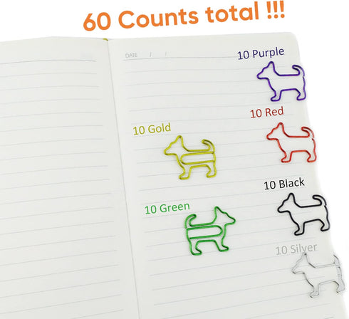 60 PCS Cute Paper Clips Dog Shaped Paper Clips Animal Bookmarks Clips, Fun Office Gifts for Women Men Coworkers Dog Lovers...