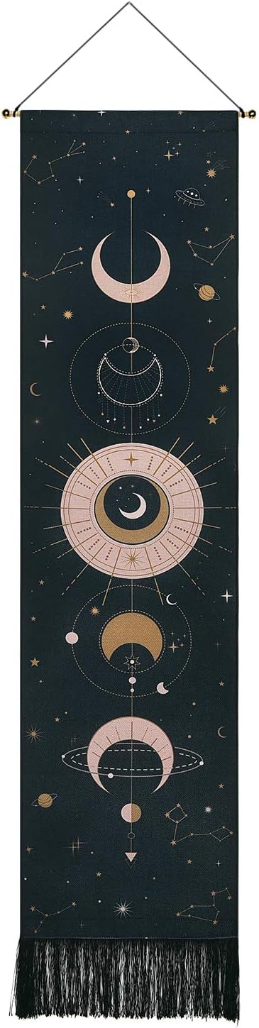 Lyacmy Moon Phase Wall Hanging Art - Bohemian Tapestry for Room (Black, 12.8 x 51.2 inches)...