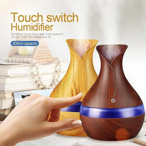 Essential Oil Aroma Diffuser Mini USB Humidifier, Natural Home Fragrance Diffuser with LED Colors Changing Light, Easy to Clean (Wood) (Dark Wood)...