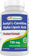Best Naturals Acetyl L-Carnitine and Alpha Lipoic Acid 750 mg 120 Capsules...