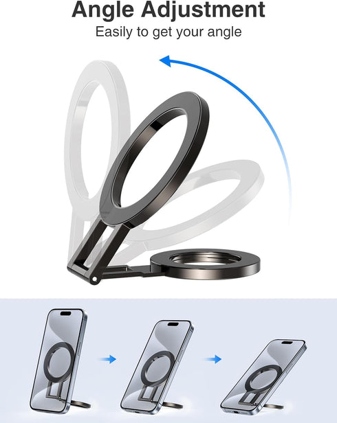 Dual Magnetic Foldable Phone Stand for Desk & Gym, for Magsafe Adjustable Travel Cell Phone Holder, All-Metal Portable Desktop Cellphone Stand Com...