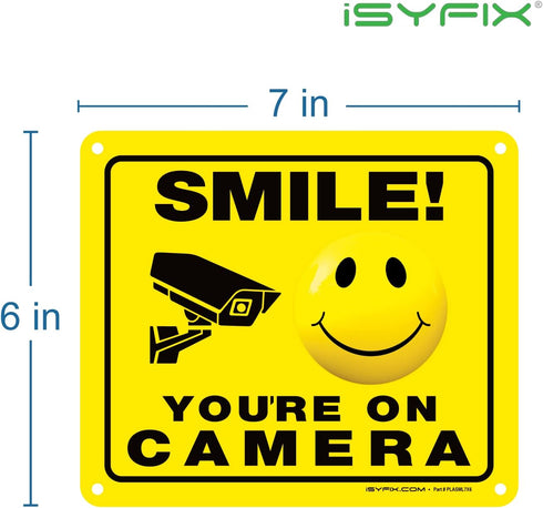 iSYFIX Smile You're on Camera Signs for Business – 2 Pack 7x6 Inch – 40 mil Thick Polystyrene Plastic Sign, Laminated UV, Scratch, & Fade Resistan...