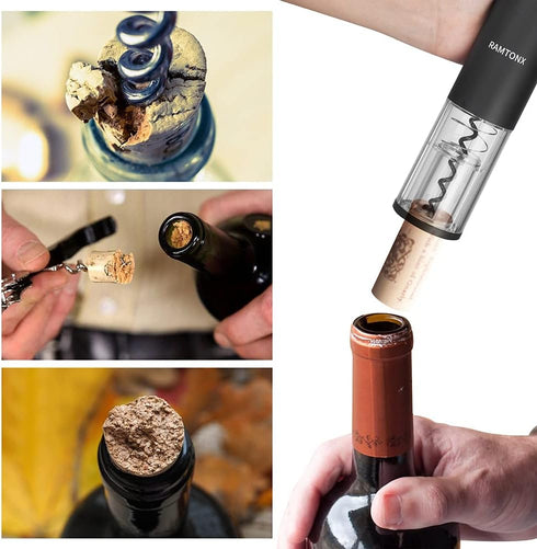 Electric Wine Bottle Opener, Wine Opener Corkscrew Key Set with Foil Cutter,Automatic Reusable Easy Carry Black Wine Opener Gift for Waiter Women ...