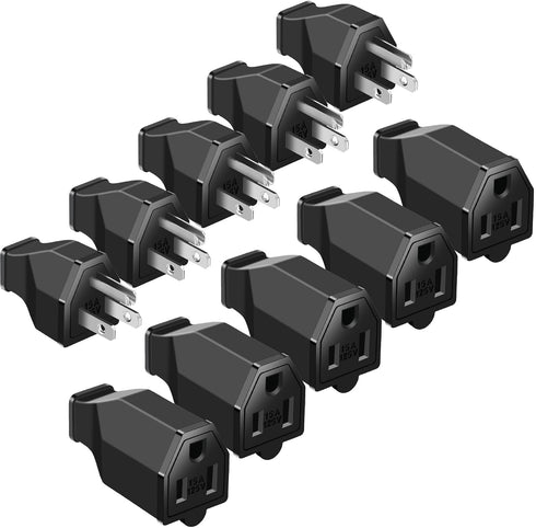 Treela 5 Sets Extension Cord Plug Replacement Extension Cord Ends 125V 15A 2 Pole 3 Wire Male Plug and Female Connector Straight Plug Replacement ...