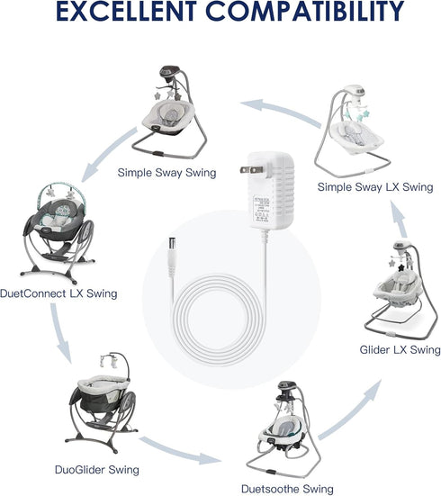 10 Feet Baby Swing Power Cord,6V Baby Swing Electric Plug in for Fisher Price Swing/Ingenuity Swing/Graco Swing/Nova Baby Swing,3 Meters Power Ada...