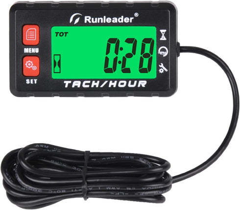 Runleader Hour Meter Tachometer, Maintenance Reminder, Alert RPM Reminder, Multi-Color Backlit Display,Initial Hours Settable, Use for Lawn Mower ...