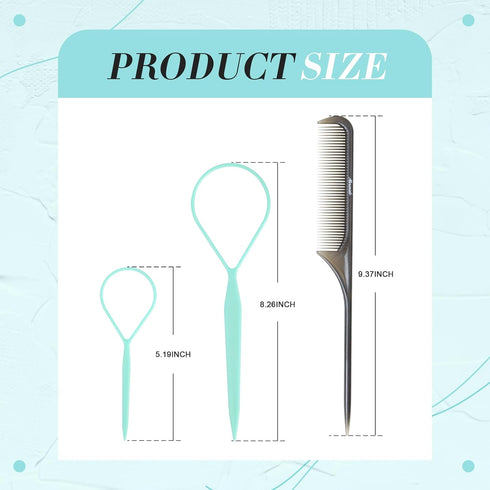 Hair Loop Tool Set,Topsy Tail Hair Tools with 1Pcs Rat Tail Comb 2Pcs Pink French Braid Tool Loop for Hair Styling (Tiffany blue B)...