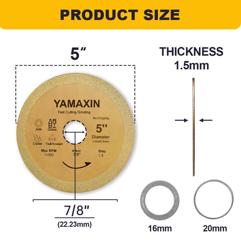 Glass Cutting Disc,5inch Ultra-Thin Diamond Grinding Wheels for Angle Grinder,with Arbor 4/5" 5/8" 7/8" Power Rotary Tool Cutting Wheels for Jade,...