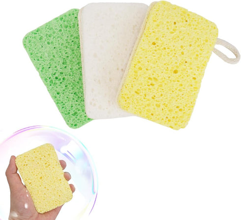 3 Natural Cellulose Loofah Sponges, Biodegradable Compostable, Scratch Resistant Kitchen Cleaning Sponges, Plastic Free Eco-Friendly Sustainable D...