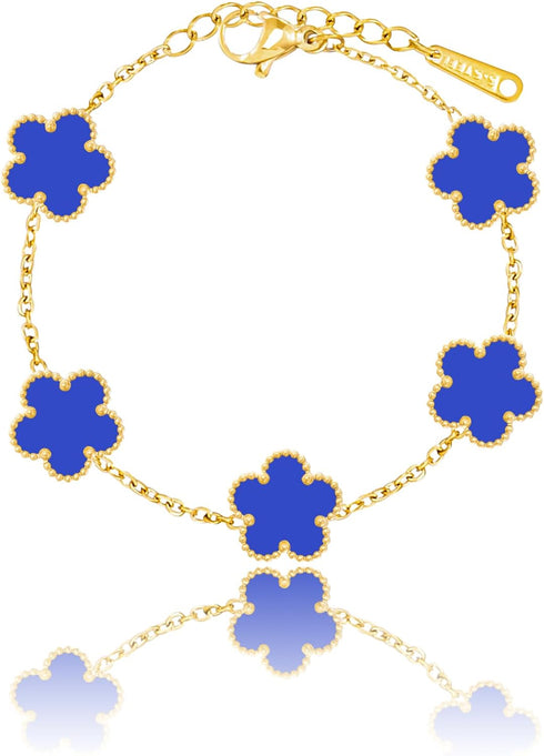 14K Gold Plated Dainty Four Leaf Clover Dot Bracelets for Women Lucky Flower Jewelry...